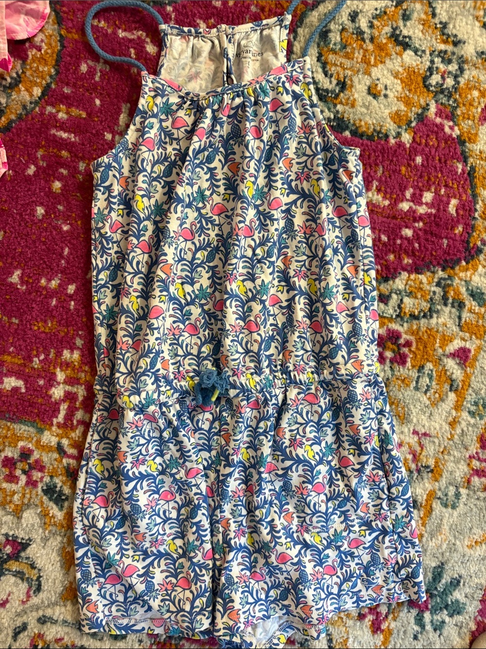 Vineyard Vines Girls Floral Halter Romper in Blue, Pink, Yellow